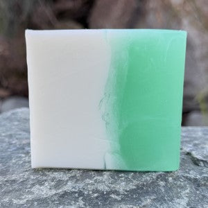Cedar Mist soap- front view natural setting