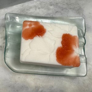 Looking down at top of Moonlit Jasmine Soap on soap dish