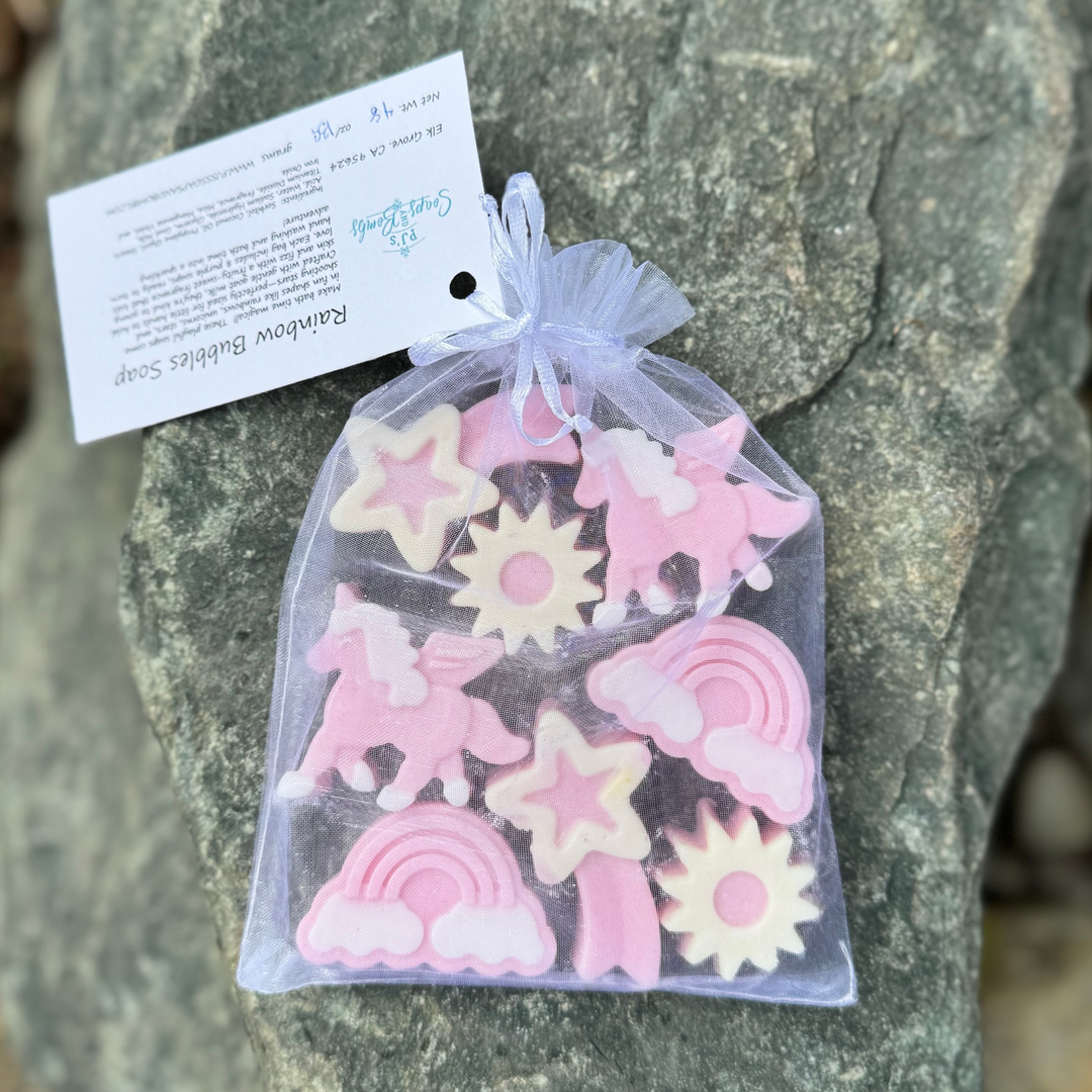 PJ’s Rainbow Bubbles 🦄 – Sweet Bubblegum Goat Milk Soap for Little Hands