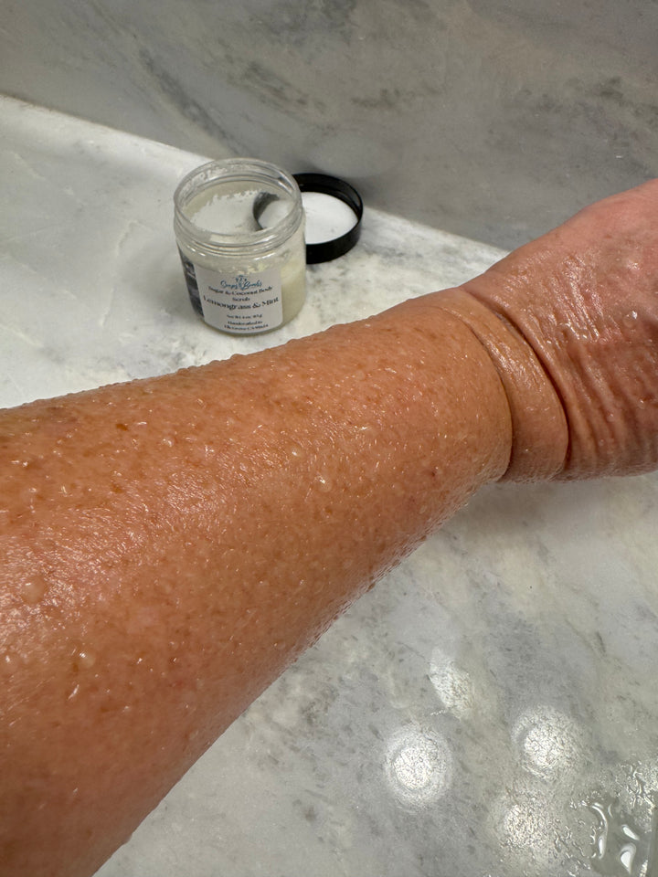 Damp forearm after using sugar scrub