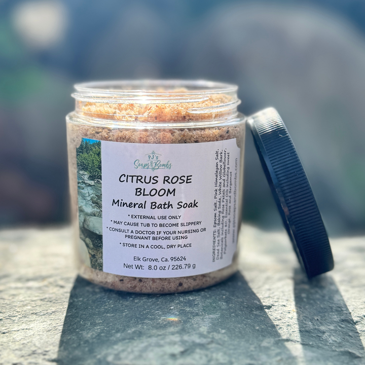 CITRUS ROSE BLOOM Mineral Bath Soak, Bright & Uplifting Citrus and Floral Soak for a Radiant Spa Escape 8 oz
