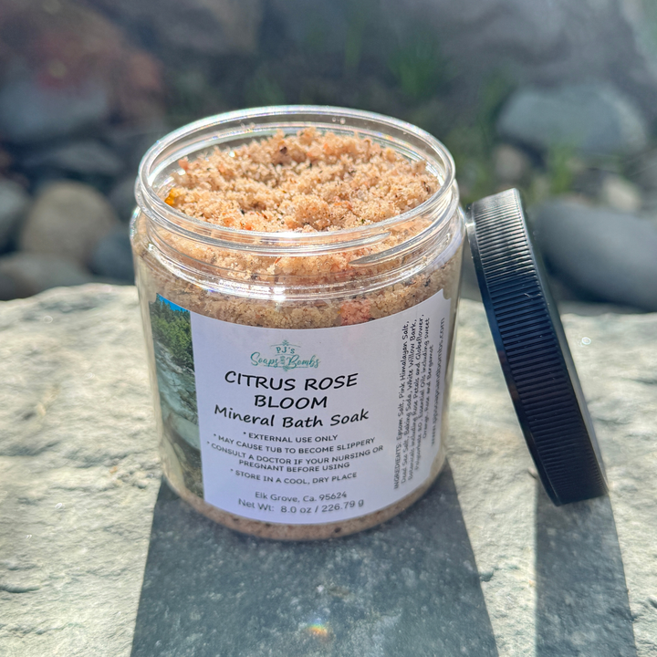 CITRUS ROSE BLOOM Mineral Bath Soak, Bright & Uplifting Citrus and Floral Soak for a Radiant Spa Escape 8 oz