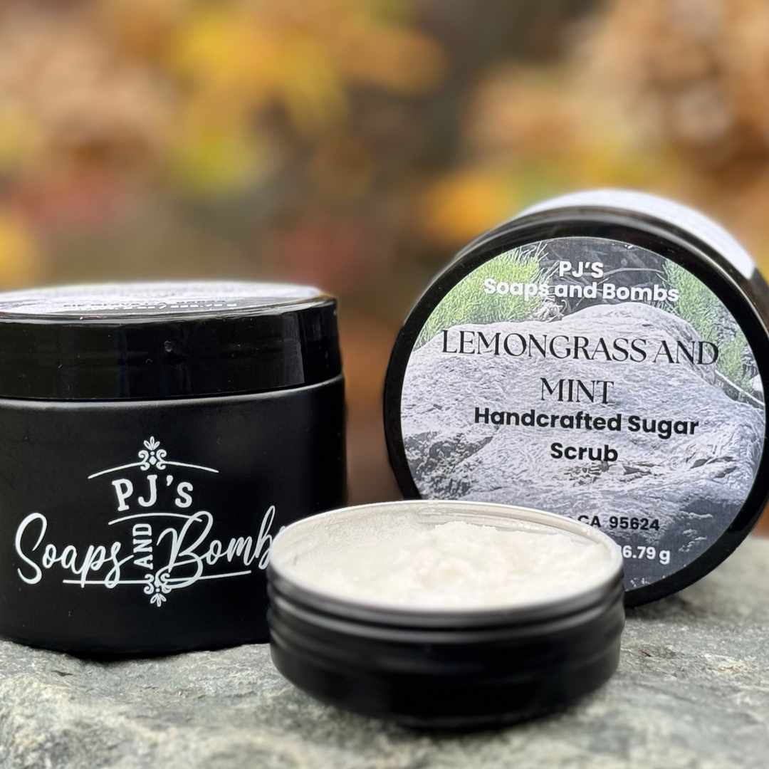 Lemongrass and Mint Exfoliating Sugar Scrub 8 oz – Natural Body Polish, Clean Ingredients