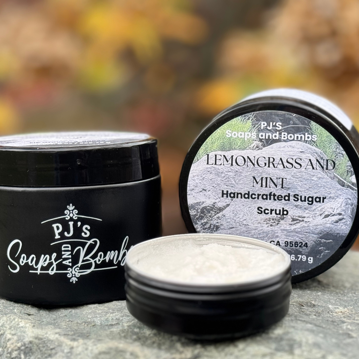 Lemongrass and Mint Exfoliating Sugar Scrub 8 oz – Natural Body Polish, Clean Ingredients