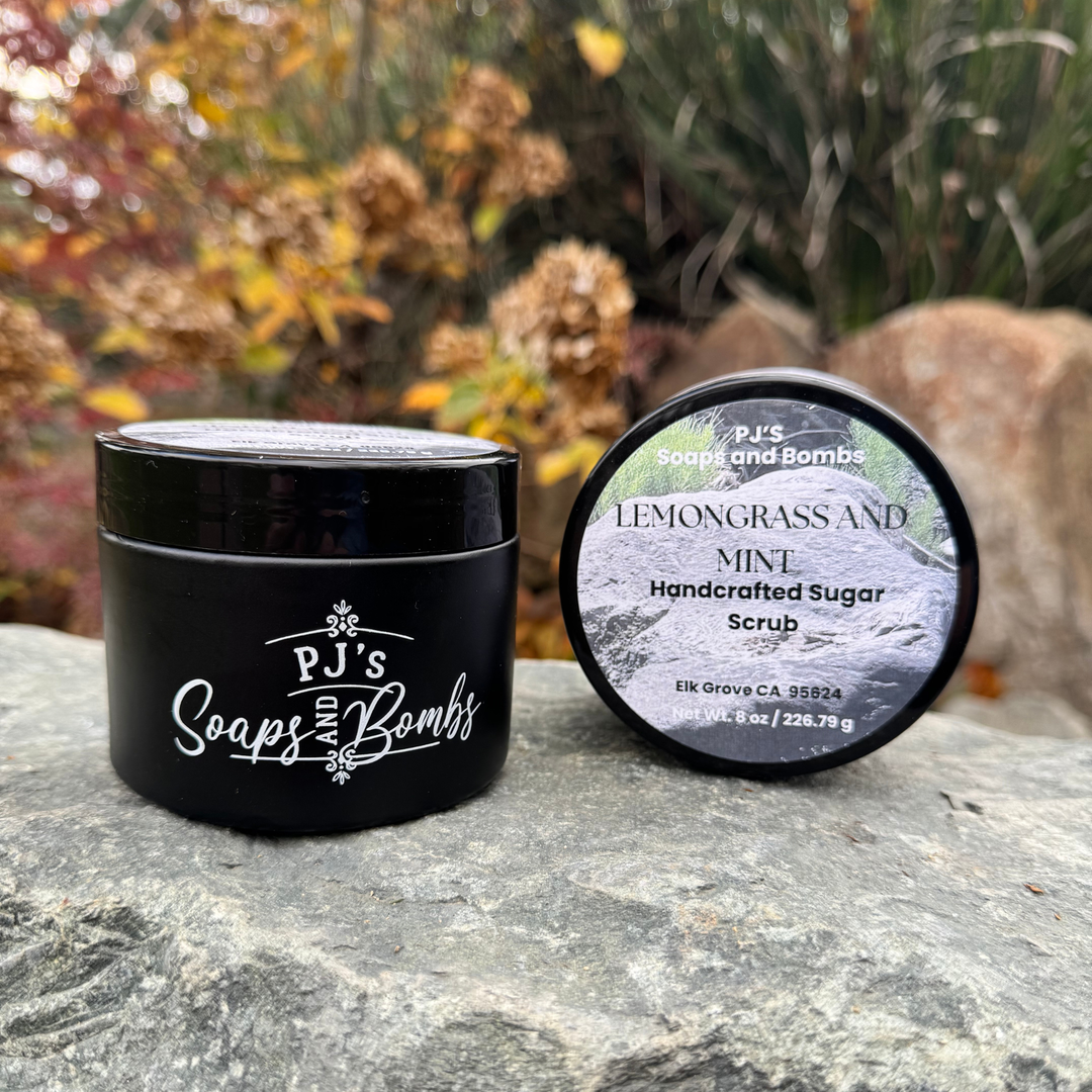 Lemongrass and Mint Exfoliating Sugar Scrub 8 oz – Natural Body Polish, Clean Ingredients