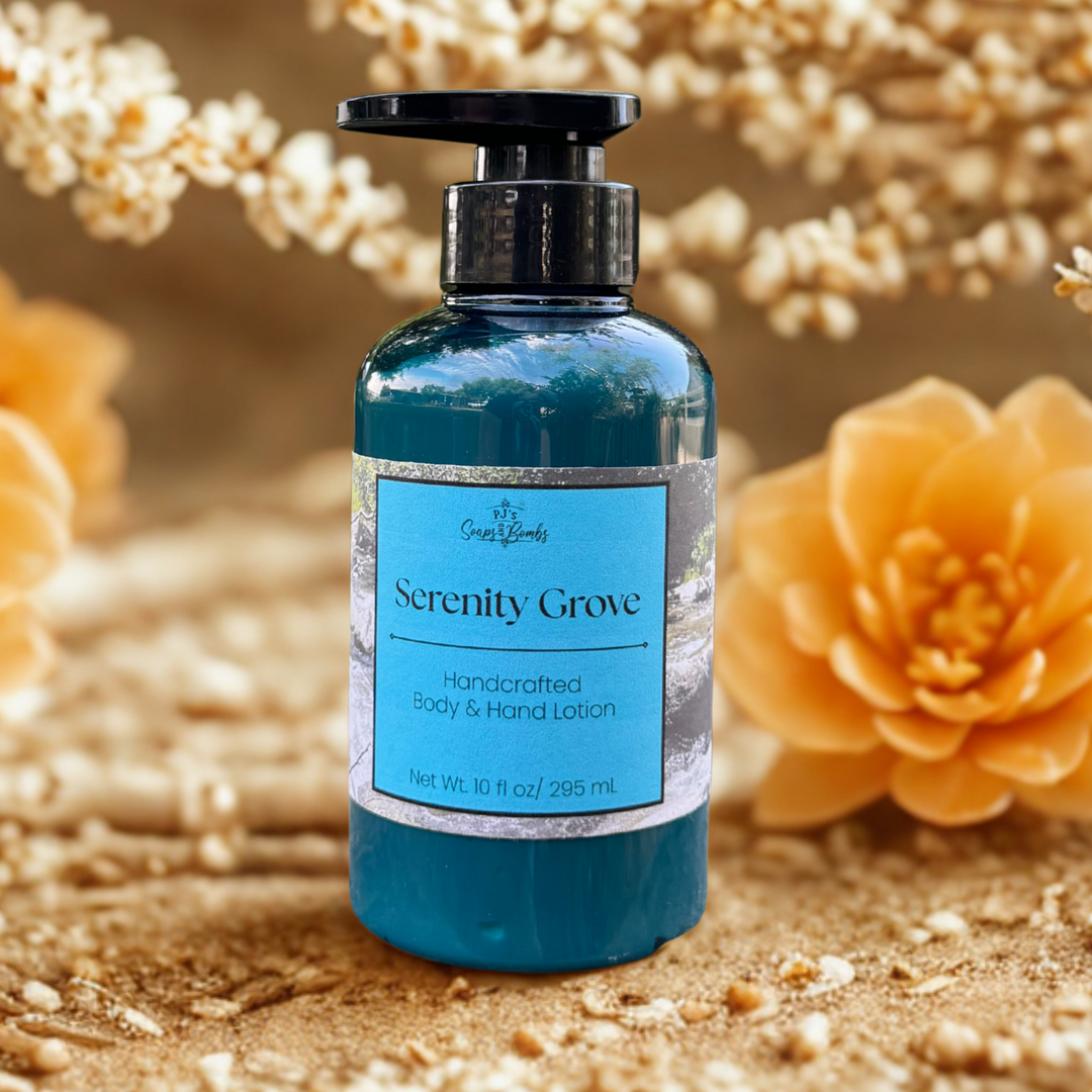 PJ's Serenity Grove Handcrafted Luxury Body Lotion – Non-Greasy, Moisturizing, Cruelty-Free Skincare, 10 ounces