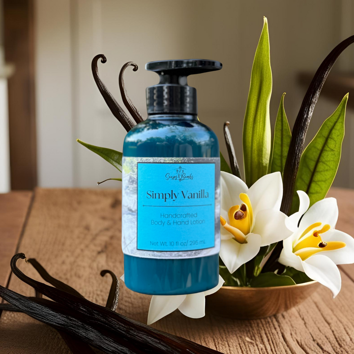 PJ's Simply Vanilla Handcrafted Luxury Body Lotion – Non-Greasy, Moisturizing, Cruelty-Free Skincare, 10 ounces