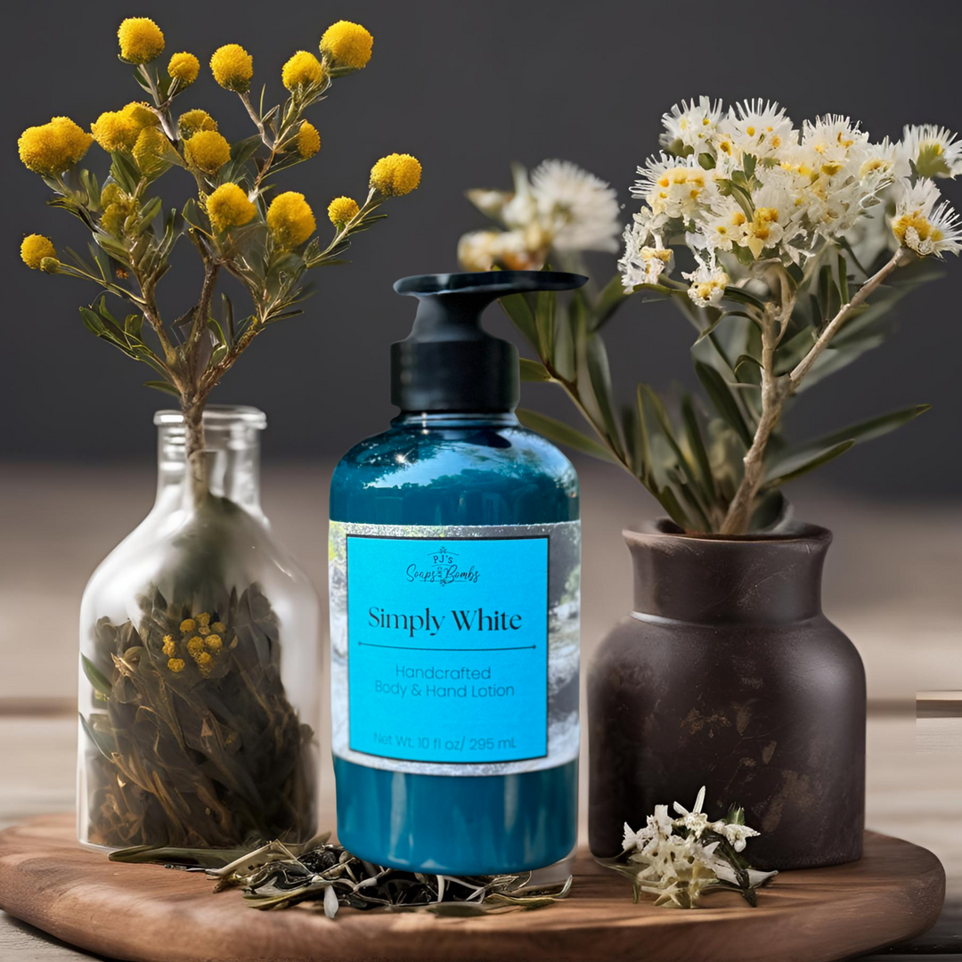 PJ's Simply White Handcrafted Luxury Body Lotion – Non-Greasy, Moisturizing, Cruelty-Free Skincare, 10 ounces