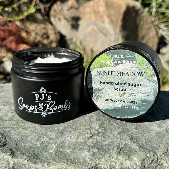SUNLIT MEADOW Sugar Scrub, Bright Citrus & Calming Floral Blend, Exfoliating Body Polish (8 oz)