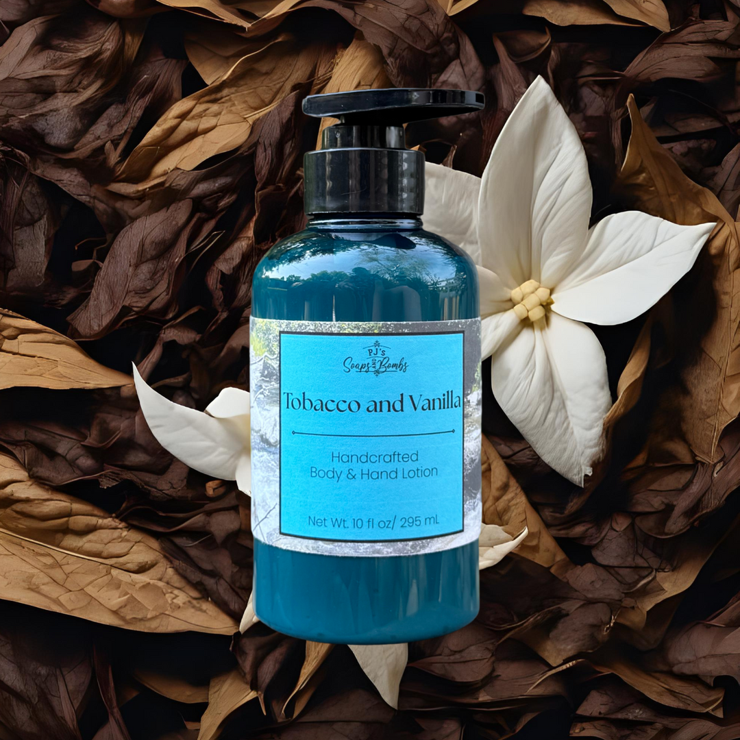 PJ's Tobacco and Vanilla Handcrafted Luxury Body Lotion – Non-Greasy, Moisturizing, Cruelty-Free Skincare, 10 ounces