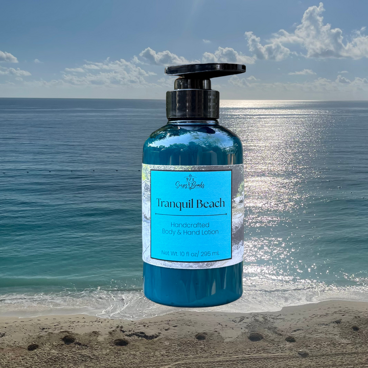 PJ's Tranquil Beach Handcrafted Luxury Body Lotion – Non-Greasy, Moisturizing, Cruelty-Free Skincare, 10 ounces