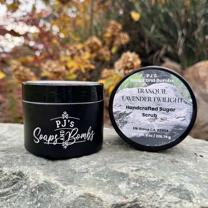 Tranquil Lavender Twilight 8 oz Sugar Scrub – Lavender Patchouli Body Polish with Clean, Simple Ingredients