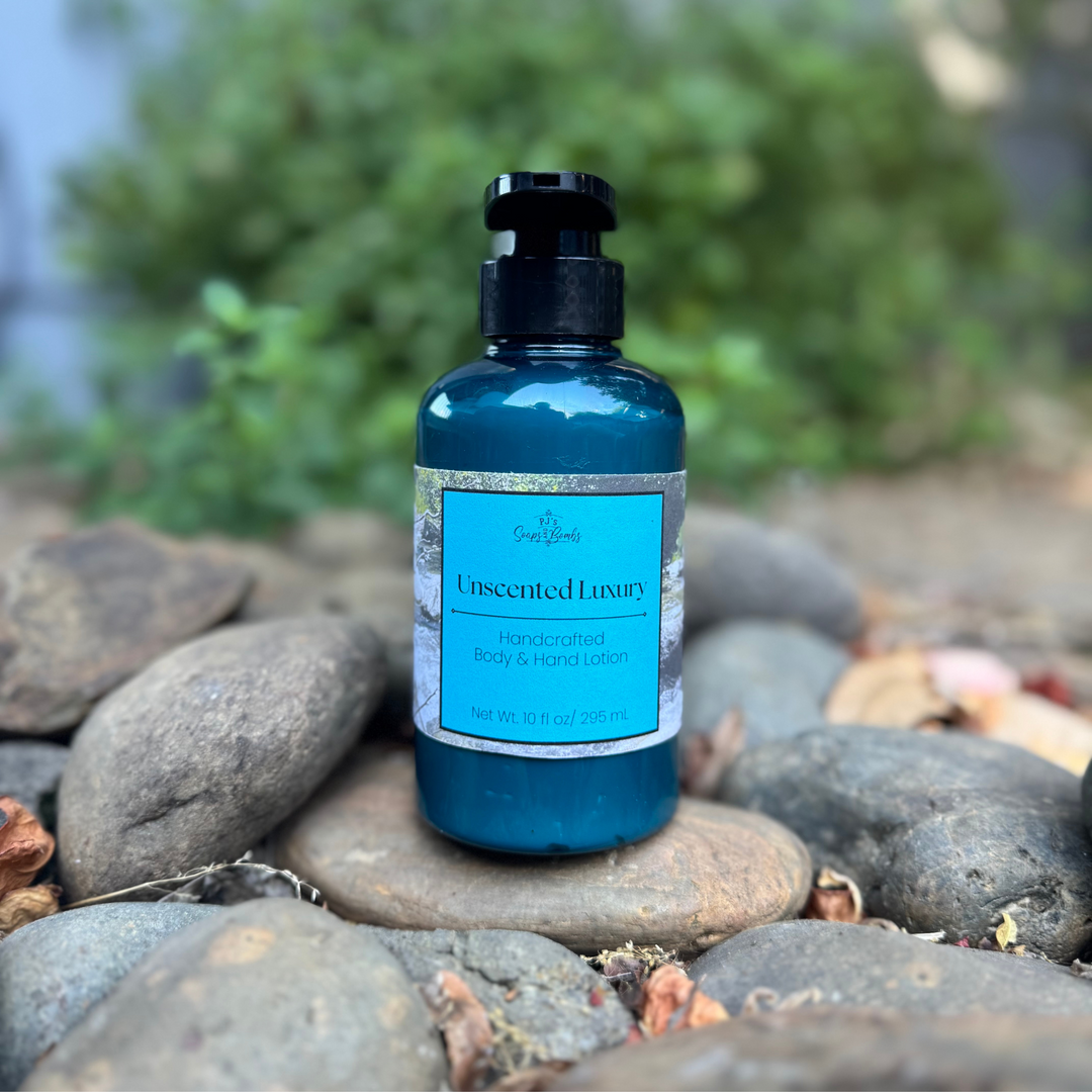 Unscented Luxury Lotion siting in a natural setting