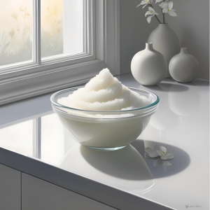 Unscented Luxury Fragrance Free Sugar Scrub in a bowl on a white counter top