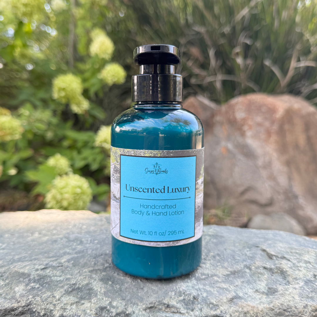 PJ's Unscented Luxury Handcrafted Body Lotion – Non-Greasy, Moisturizing, Cruelty-Free Skincare, 10 ounces