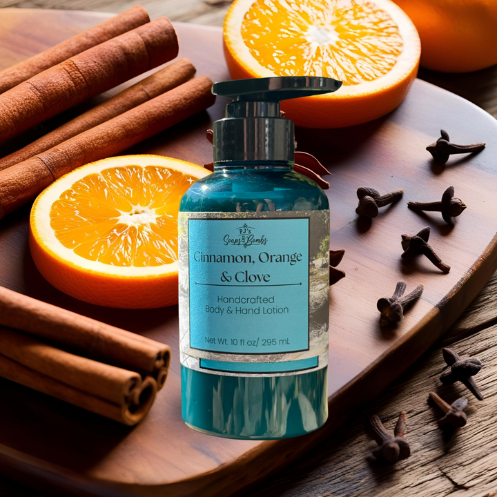 PJ’s Cinnamon, Orange and Clove Handcrafted Luxury Body Lotion – Non-Greasy, Moisturizing, Cruelty-Free Skincare, 10 ounces