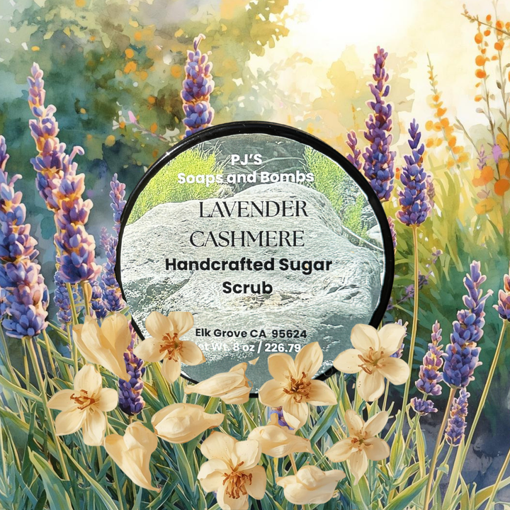 LAVENDER CASHMERE Sugar Scrub –Soft Lavender & Warm Vanilla, Exfoli1ating Body Polish (8 oz)