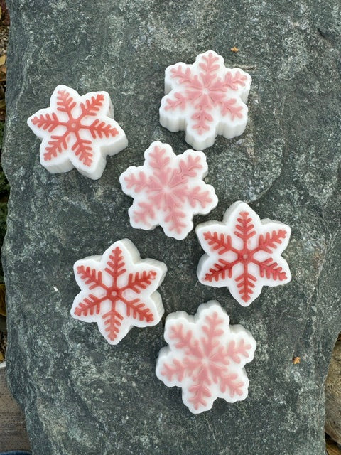 Peppermint Snowflake Soaps, Goat Milk Guest Soaps, Cooling Peppermint Scent.