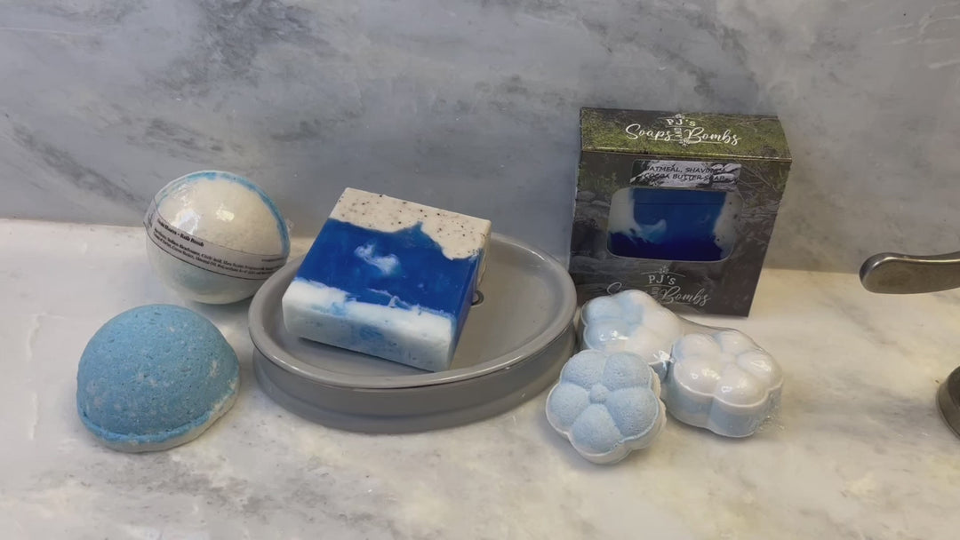 Ocean Shores Gift Set,  Beach Theme, Spa Gift for Her, Oatmeal,Shaving and Shea Soap, Bubbly Bath Bomb, Shower Steamers,