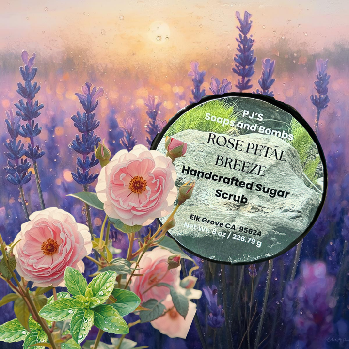 ROSE PETAL BREEZE Sugar Scrub – Fresh Floral & Mint Infusion, Exfoliating Body Polish (8 oz)