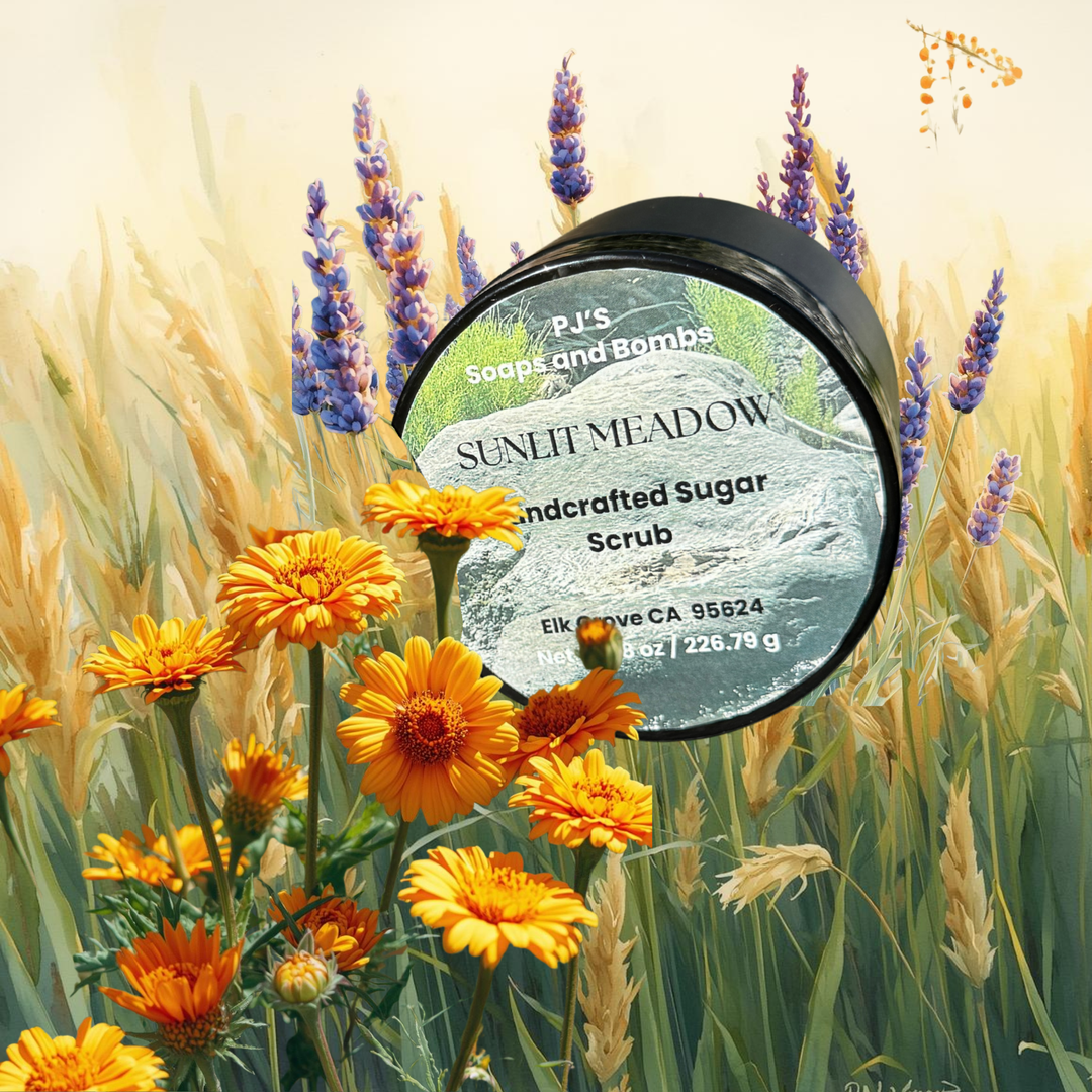 SUNLIT MEADOW Sugar Scrub, Bright Citrus & Calming Floral Blend, Exfoliating Body Polish (8 oz)