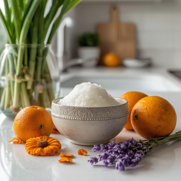 SUNLIT MEADOW Sugar Scrub, Bright Citrus & Calming Floral Blend, Exfoliating Body Polish (8 oz)