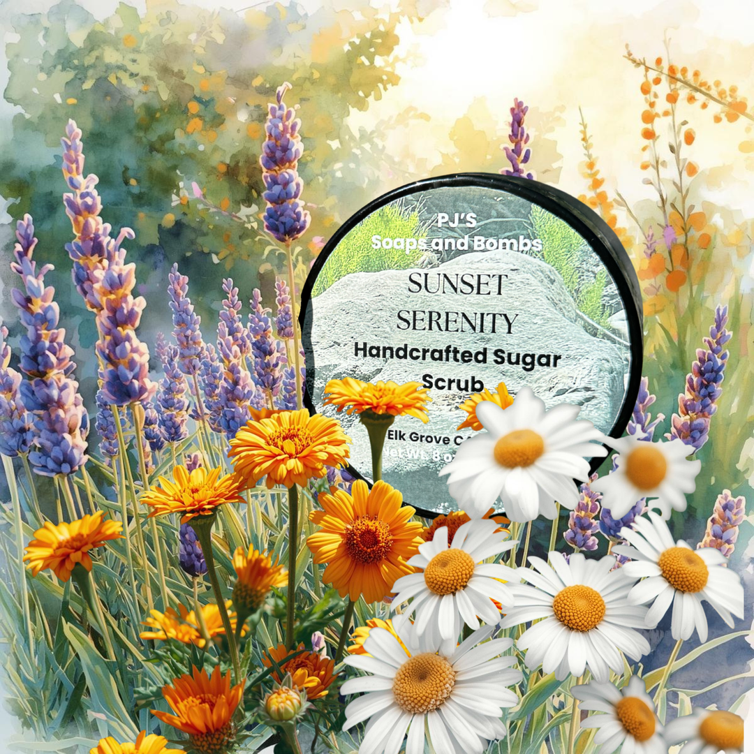 SUNSET SERENITY Sugar Scrub, Calming Citrus & Floral Glow Exfoliating Body Polish 8 oz